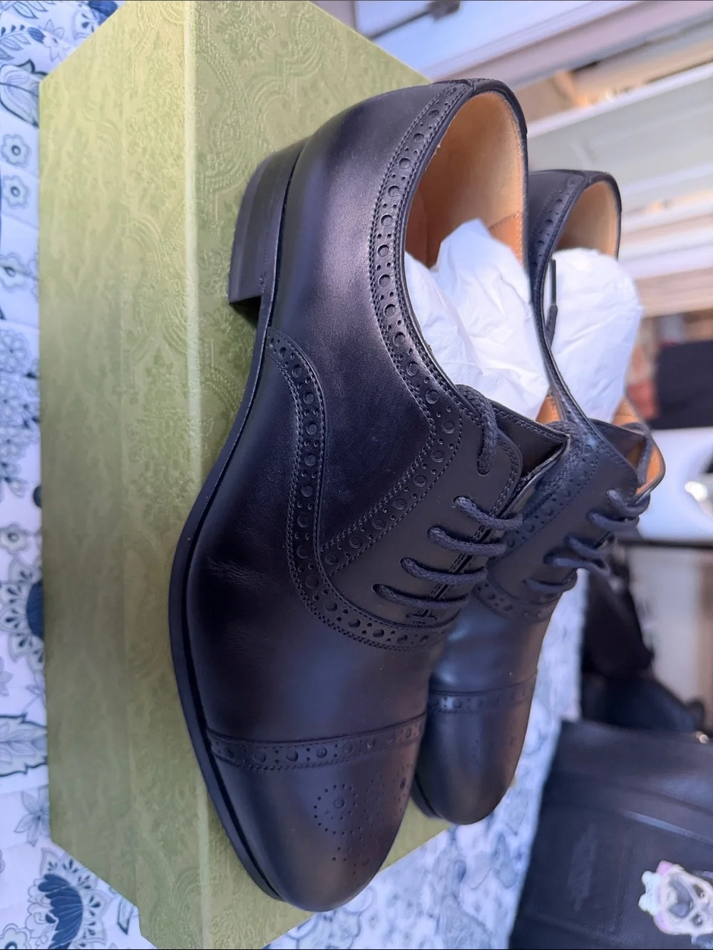 Gucci Black Leather Cap-Toe Brogue Oxfords